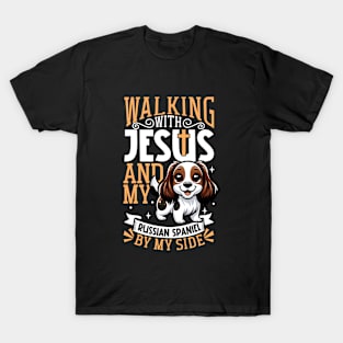 Jesus and dog - Russian Spaniel T-Shirt